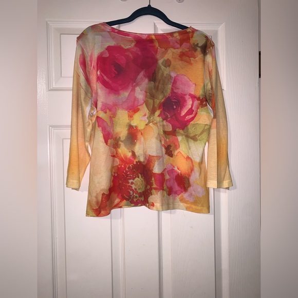 Floral CottonTop; Multi Colored; 3/4 Sleeve - Picture 2 of 4
